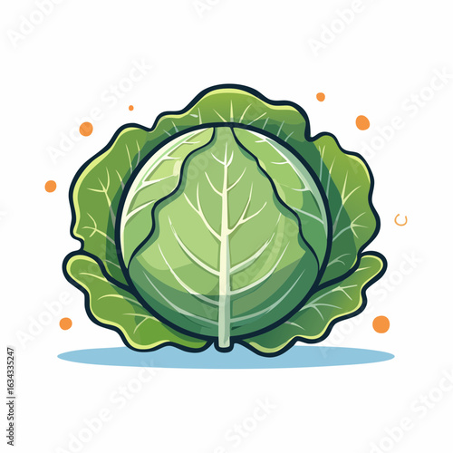 Whimsical Cabbage Illustration with Vibrant Green Leaves and Playful Orange Accents