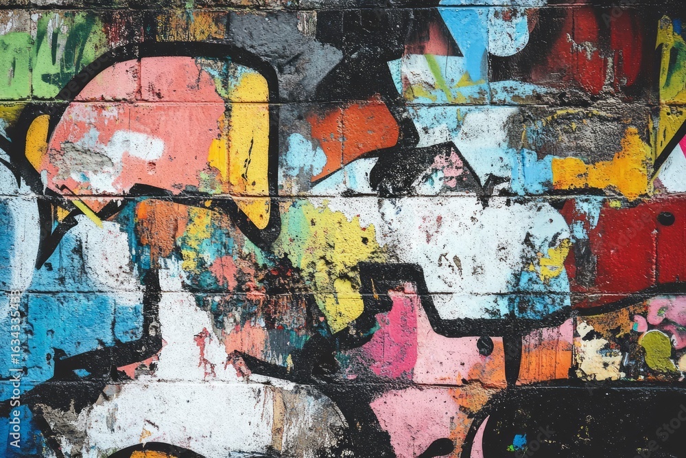 Fototapeta premium Vibrant abstract urban graffiti mural with dynamic flowing colors. Neural network AI generated