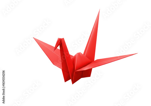 Isolated Origami Paper Crane - Vivid Red