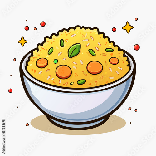 Delicious and colorful bowl of fried rice illustration with cartoon style food concept