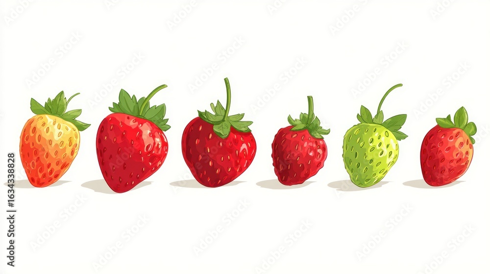 Row of stylized strawberries in various colors Row of stylized strawberries in various colors