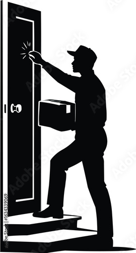 Silhouette vector of Delivery Person Knocking at Door