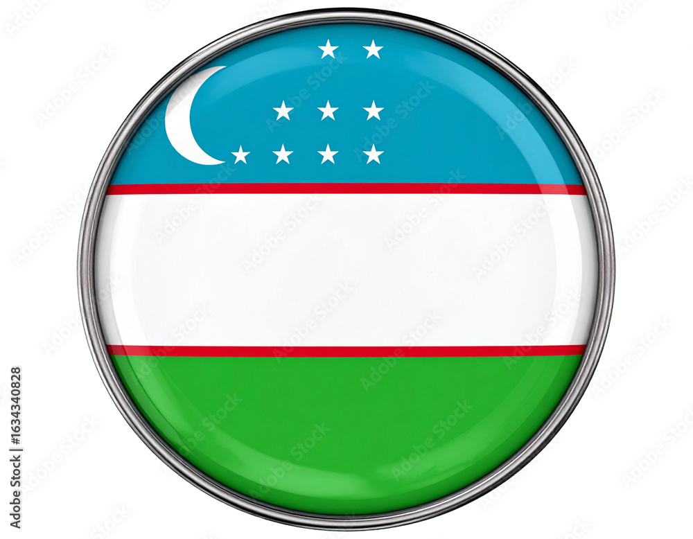 Obraz premium Uzbekistan Flag Button with Vintage Grunge Finish, Front View, Transparent Background