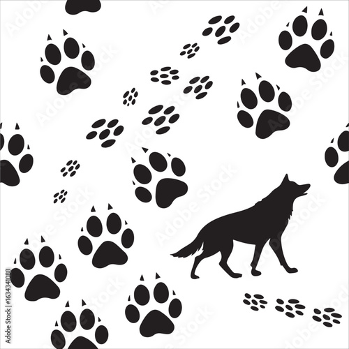 Black silhouettes of cats and animals seamless vector pattern design