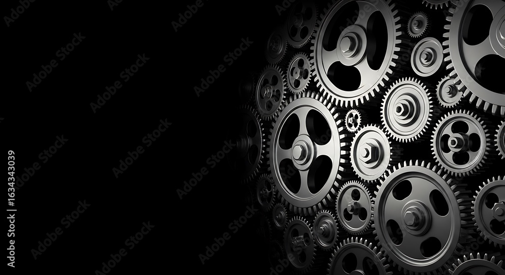 Intricate Metal Gears Working Together in Dramatic Light Intricate Metal Gears Working Together in Dramatic Light