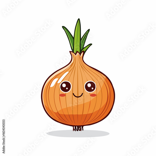 Charming onion cartoon character with big eyes and a cute smile isolated on white