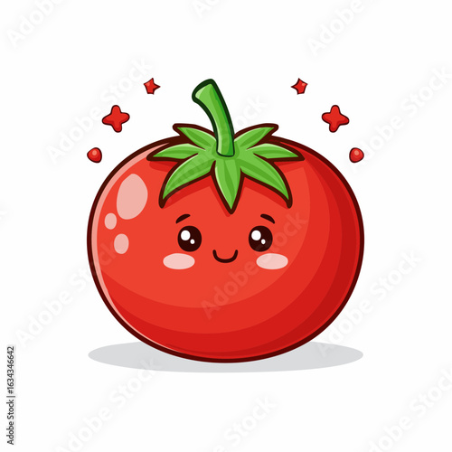 Adorable Tomato Character Illustration with Sparkling Effects and Cheerful Expression