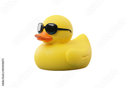 Isolated Yellow Rubber Duck with Sunglasses and Black Eyes