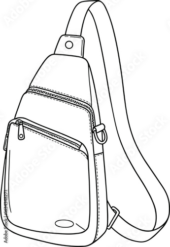Stylish sling bag, versatile crossbody bag, practical travel accessory, modern design, CAD drawing, flat vector illustration, fashion accessory, shoulder bag