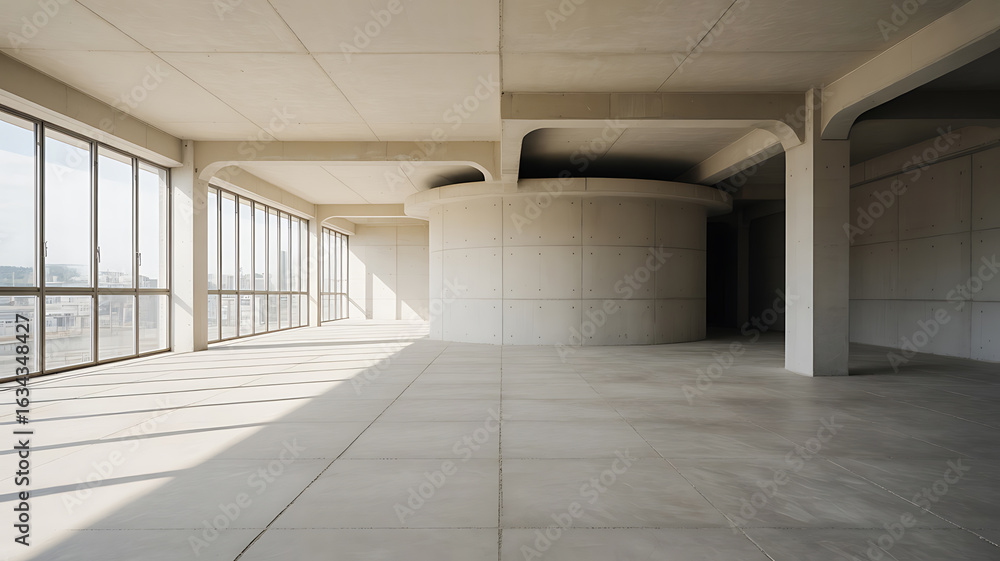 Naklejka premium Empty, light-filled concrete interior space. 