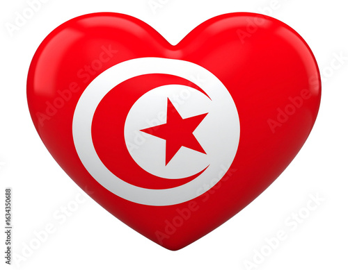 3D Puffy Tunisian Heart Flag with Soft Shadows and Curved Depth, Transparent PNG