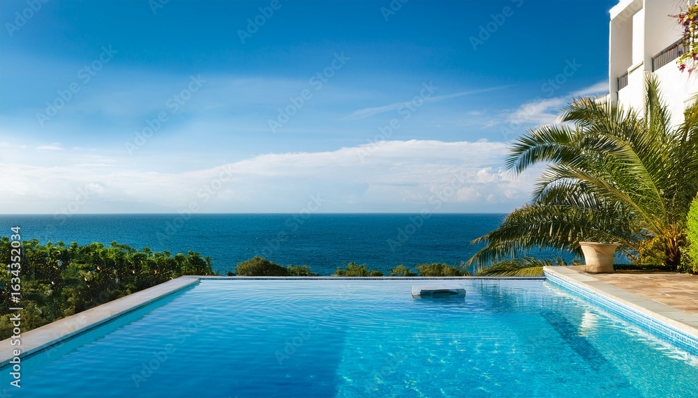Fototapeta premium oceanfront infinity pool at luxury villa scenic seaside tranquility suitable for advertising hotels and luxury resorts travel agencies