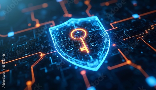 Digital Security Shield with Circuitry Background