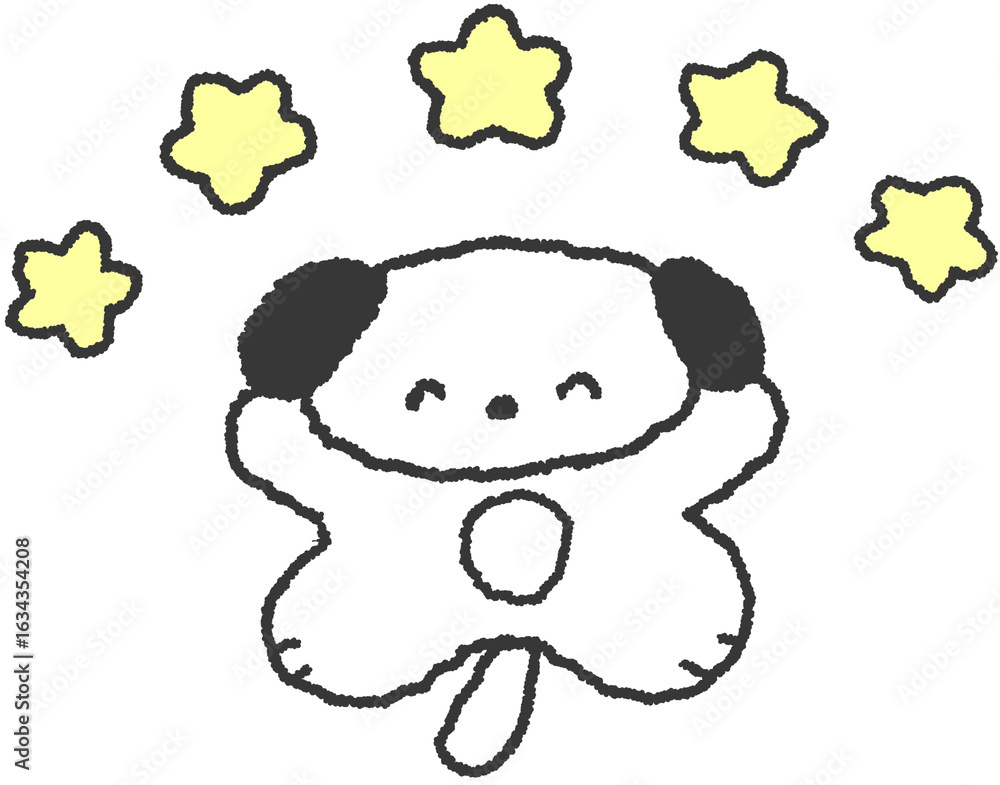 Obraz premium 별들 아래 팔 벌린 강아지 캐릭터 손그림 일러스트