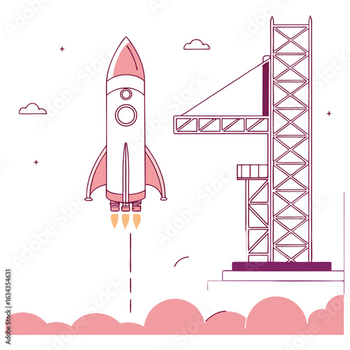 Rocket Launch Illustration with Launchpad