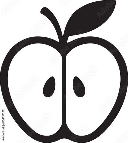 Silhouette of a sliced apple showing inner part and seeds. Perfect for food, health, and organic designs.