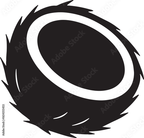 Silhouette of a halved coconut showing inner part. Great for food, tropical, organic, and nutrition designs.