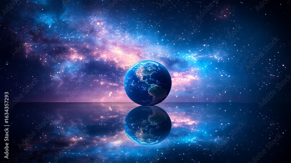 Fototapeta premium Earth reflected in a celestial expanse.