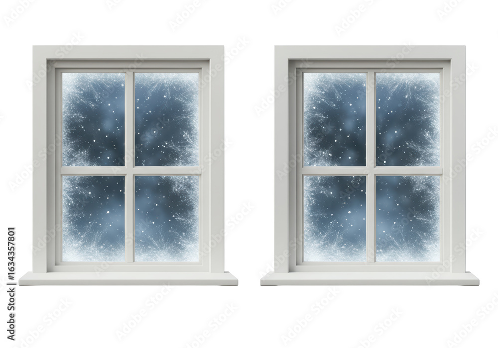 Fototapeta premium Isolated Pair of Windows with Frost Patterns for Winter Scenes