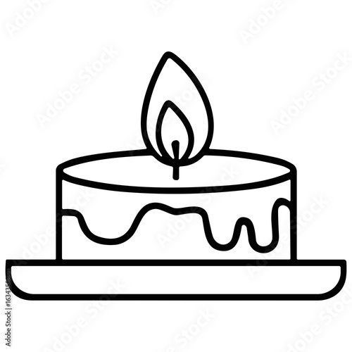 Simple Outline Candle with Flame on Plate Line Art Icon