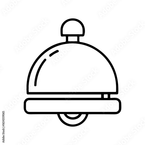 Simple Outline Serving Food Bell Icon with Knob and Base Element