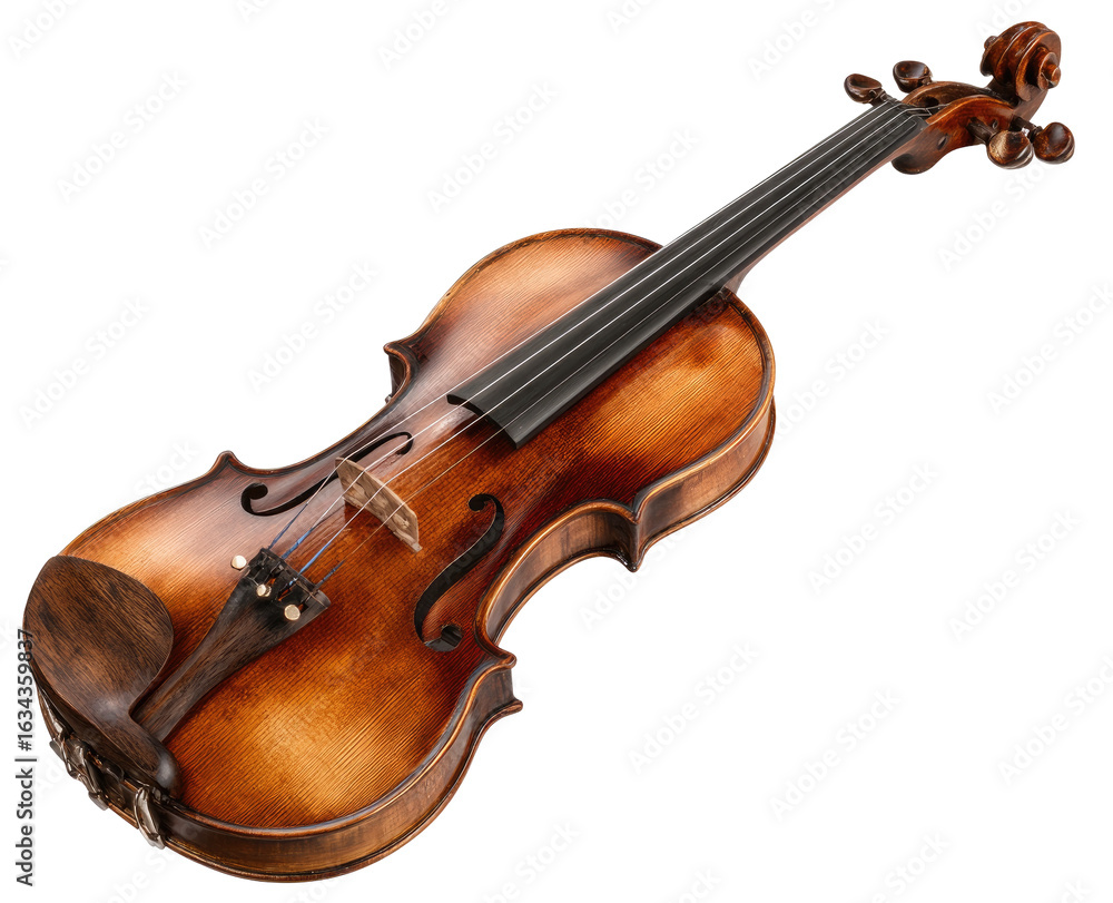 Fototapeta premium Wooden violin, rich brown hue, angled view