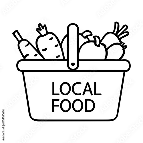 Simple Outline Style Local Food Basket Filled with Vegetables Illustration
