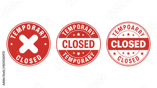 A set of three circular red and white closure stamps arranged horizontally.  
