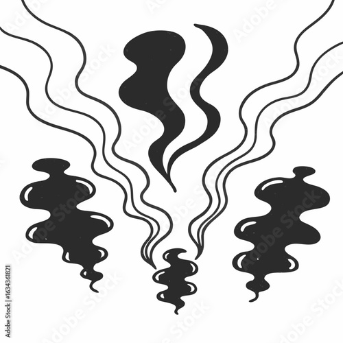 Smoke Swirls and Tendrils Abstract Design. Black and White Illustration of Flowing Vapor, a Conceptual Graphic Element.