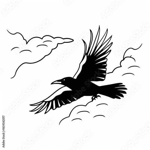 Powerful black eagle vector silhouette shows an eagle with wings in flight, a nature illustration for a tribal tattoo design representing freedom and wildlife