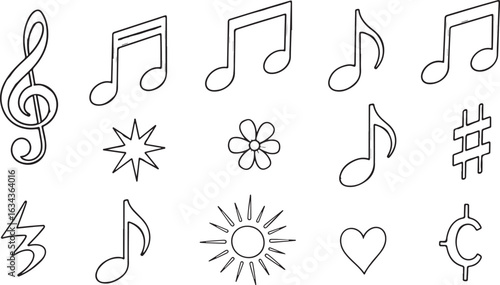 Hand drawn musical notes and symbols collection