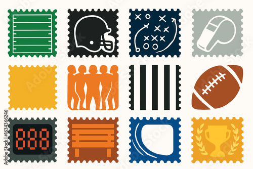 NFL Preseason Game Football Icons Stamps Playbook Strategy
