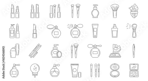 Collection of minimalistic cosmetic icons for beauty and personal care illustrations