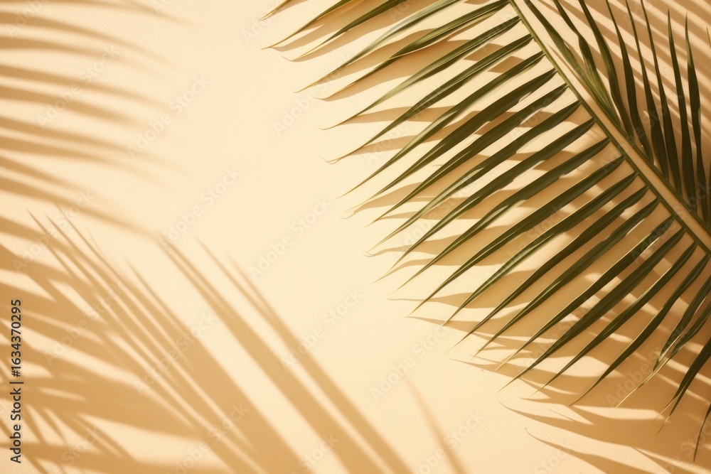 Fototapeta premium Palm leaves shadow on sand backgrounds sunlight outdoors.
