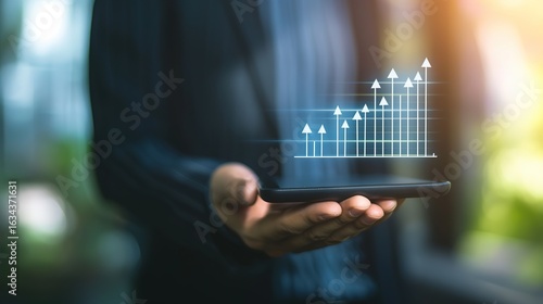 Business Development Success: Executive with Rising Trend Chart