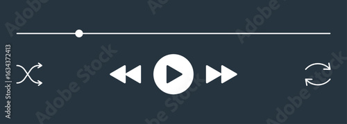 Mini Player interface icon. Audio Video play signs. Media screen template. Music bar design symbols. Playlist UI display. Blue color. Dark theme. Editable stroke.