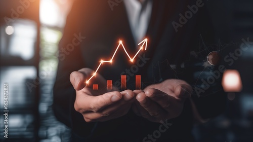 Profit Strategy Achievement: Businessman with Growth Chart