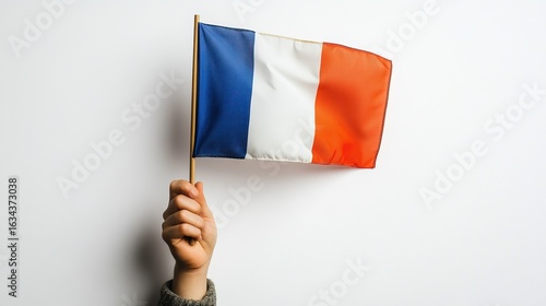 Hand Holding French National Flag for Bastille Day, Celebration, Cultural Symbol Scenarios