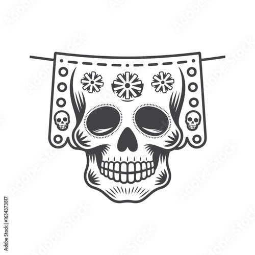Skull banner with floral and skull motifs day of the dead decoration