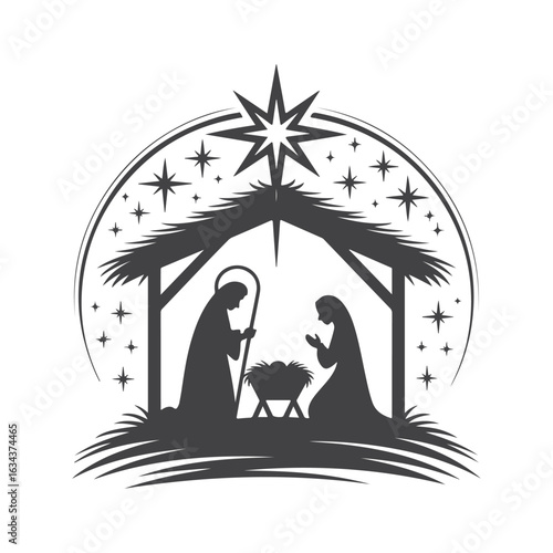 Nativity scene with star and figures christmas jesus