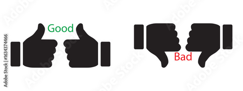 Thump Up and Thump Down Hands - vector illustration. Check Mark Icon Set. Thumb Up and Thumb Down. Up and Down