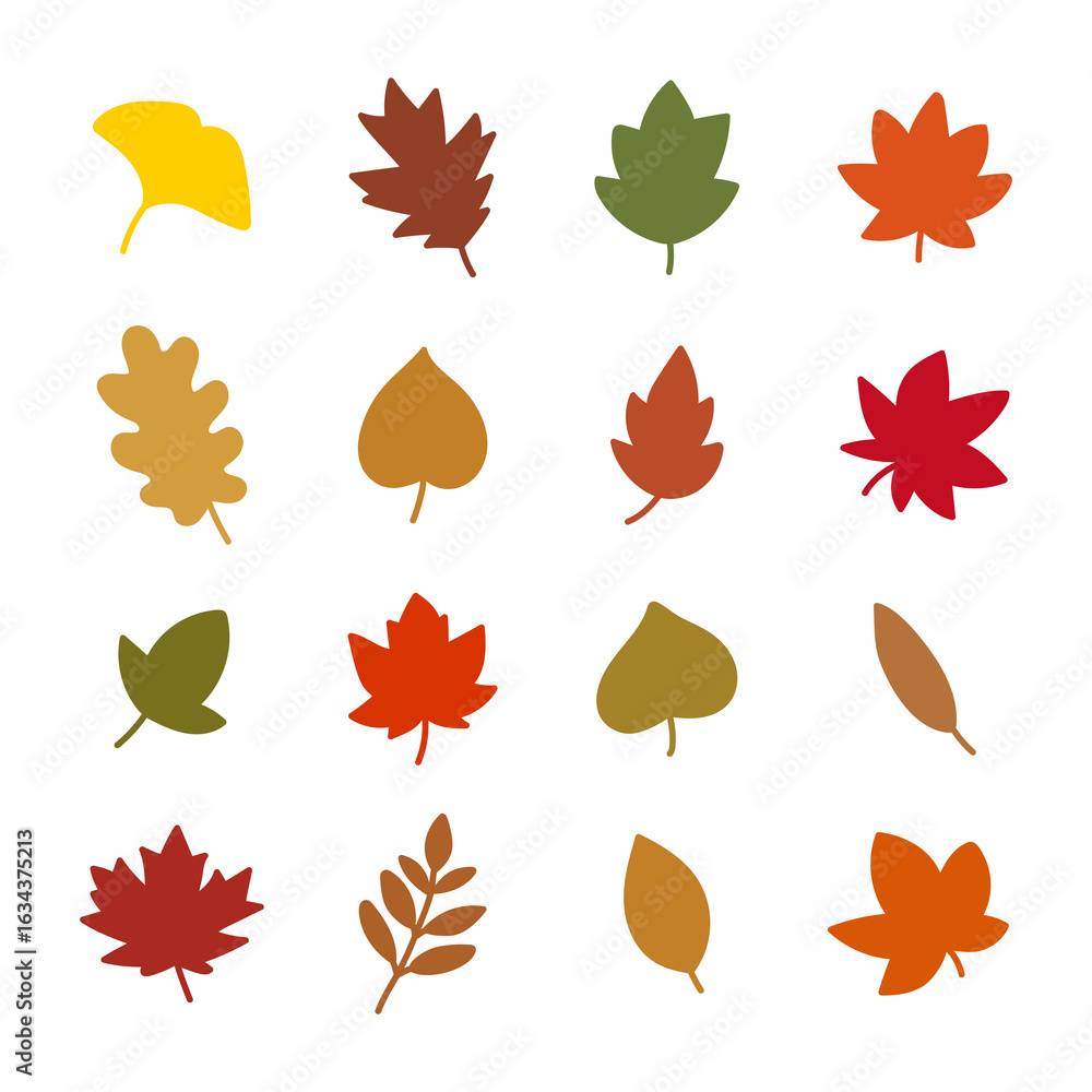 Fototapeta premium Hand drawn illustration of fallen leaves from trees in fall season. Perfect for fall themed designs, nature illustrations, and seasonal marketing.
