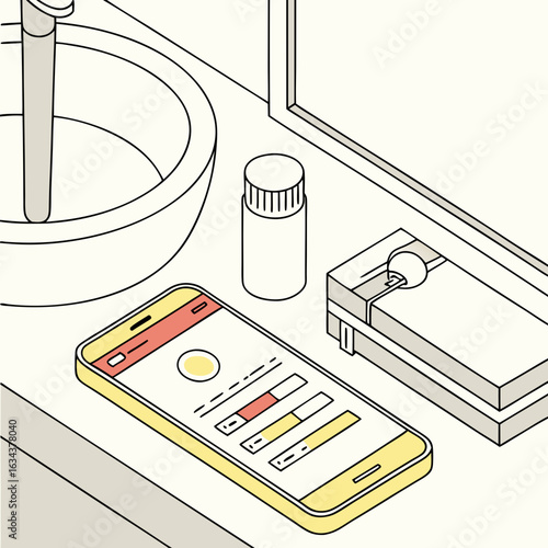 Smartphone Health App Interface on Bathroom Counter