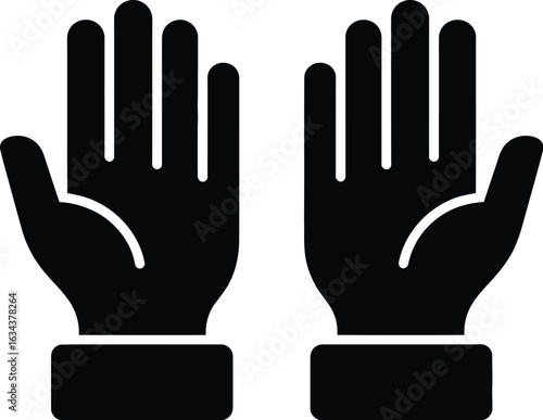 Two black silhouetted hands raised upwards with open palms and fingers spread