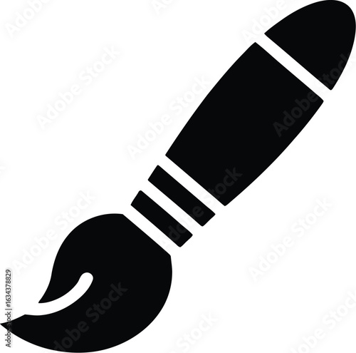 Black silhouette of a paintbrush with bristles on a light gray background