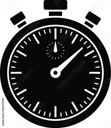 Black and white illustration of a classic stopwatch measuring time with a white background