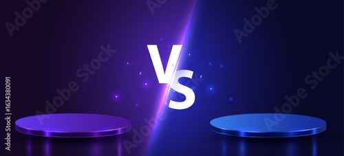 Modern versus background with podiums and rays effects. Vector illustration