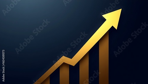 Abstract business growth concept featuring gold arrows on a dark blue background.