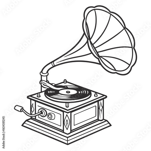 Vintage gramophone isolated on white background, a classic music player design