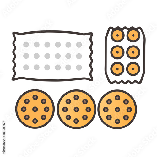 Illustration of cookies and crackers isolated on white background